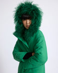 Short ultra-light down jacket with curly lambskin trim