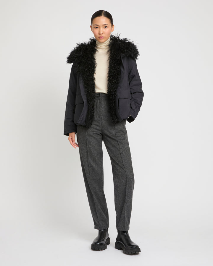 Short ultra-light jacket with curly lambskin trim -Yves Salomon