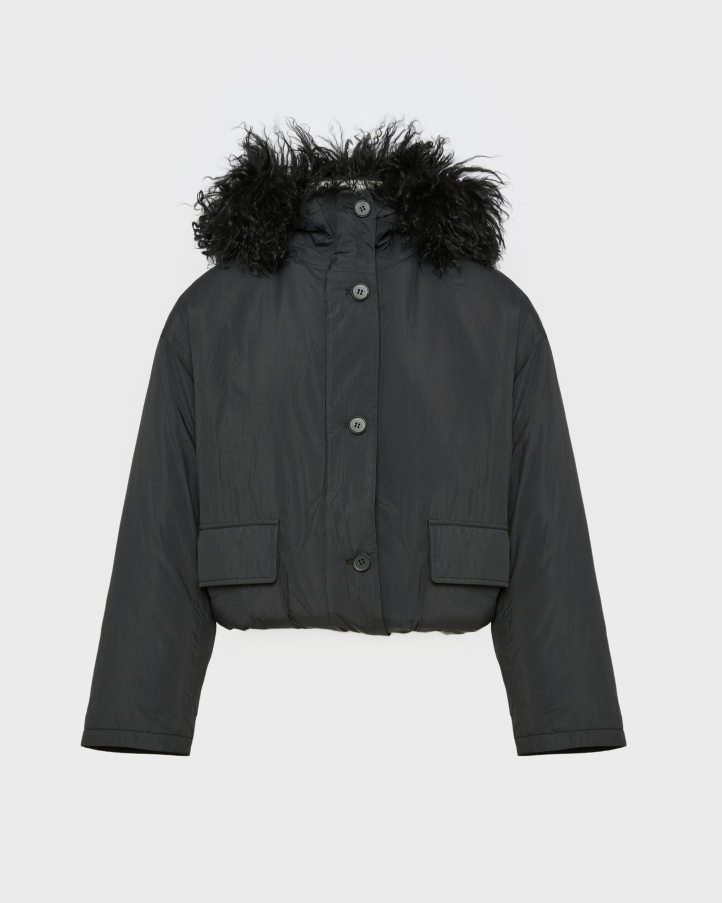 Short ultra-light jacket with curly lambskin trim -Yves Salomon
