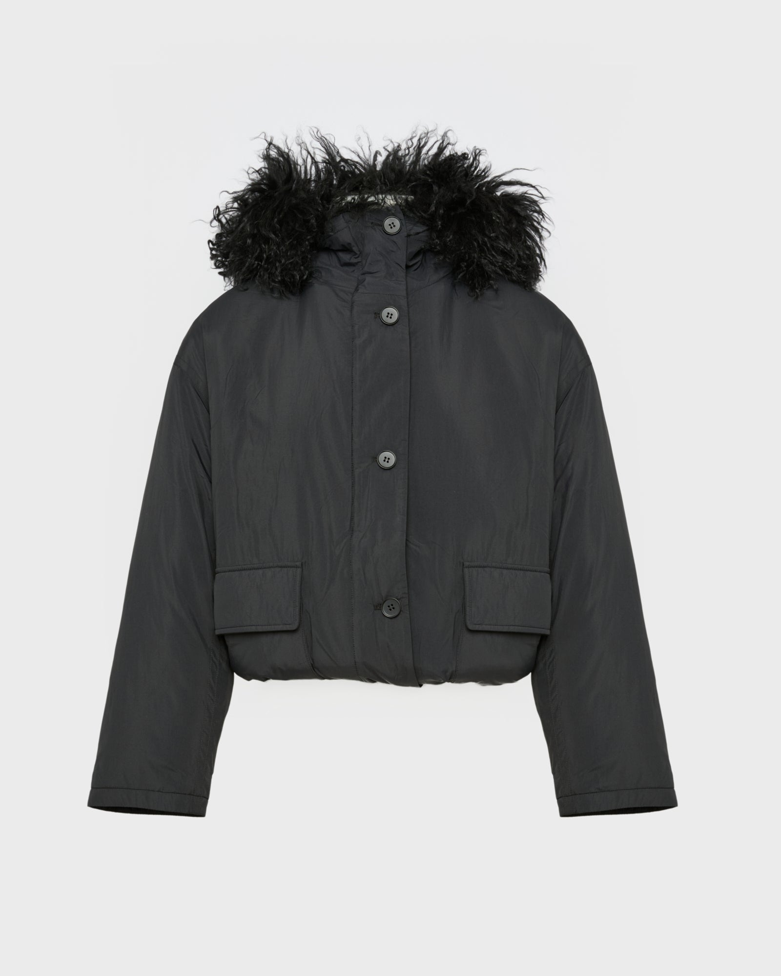 Short ultra-light jacket with curly lambskin trim -Yves Salomon