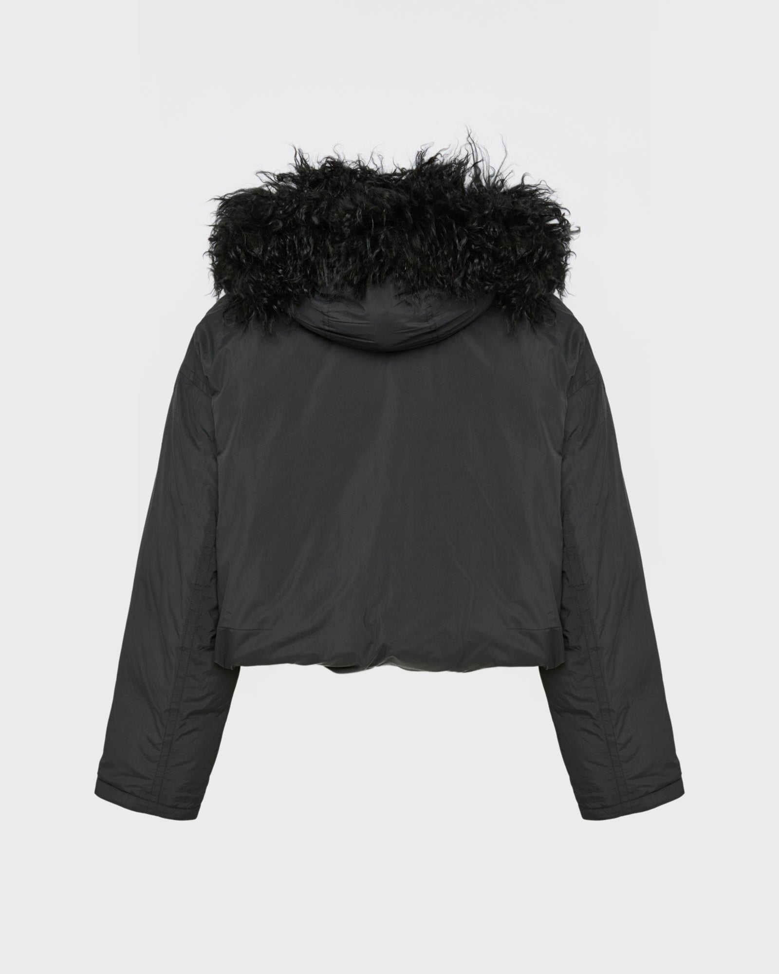 Short ultra-light jacket with curly lambskin trim -Yves Salomon