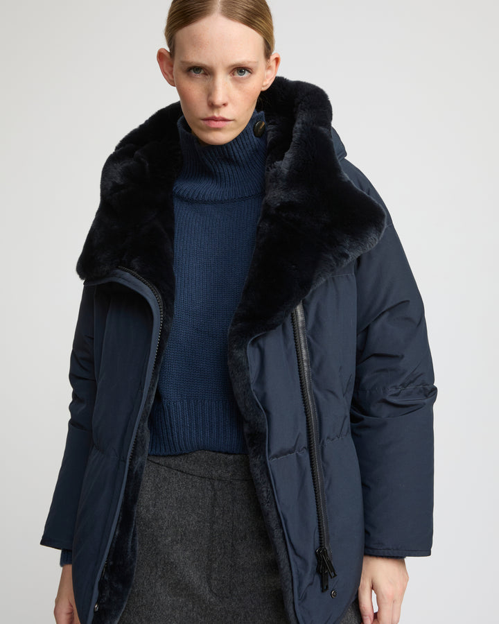 Short down jacket with rex rabbit fur trim -Yves Salomon