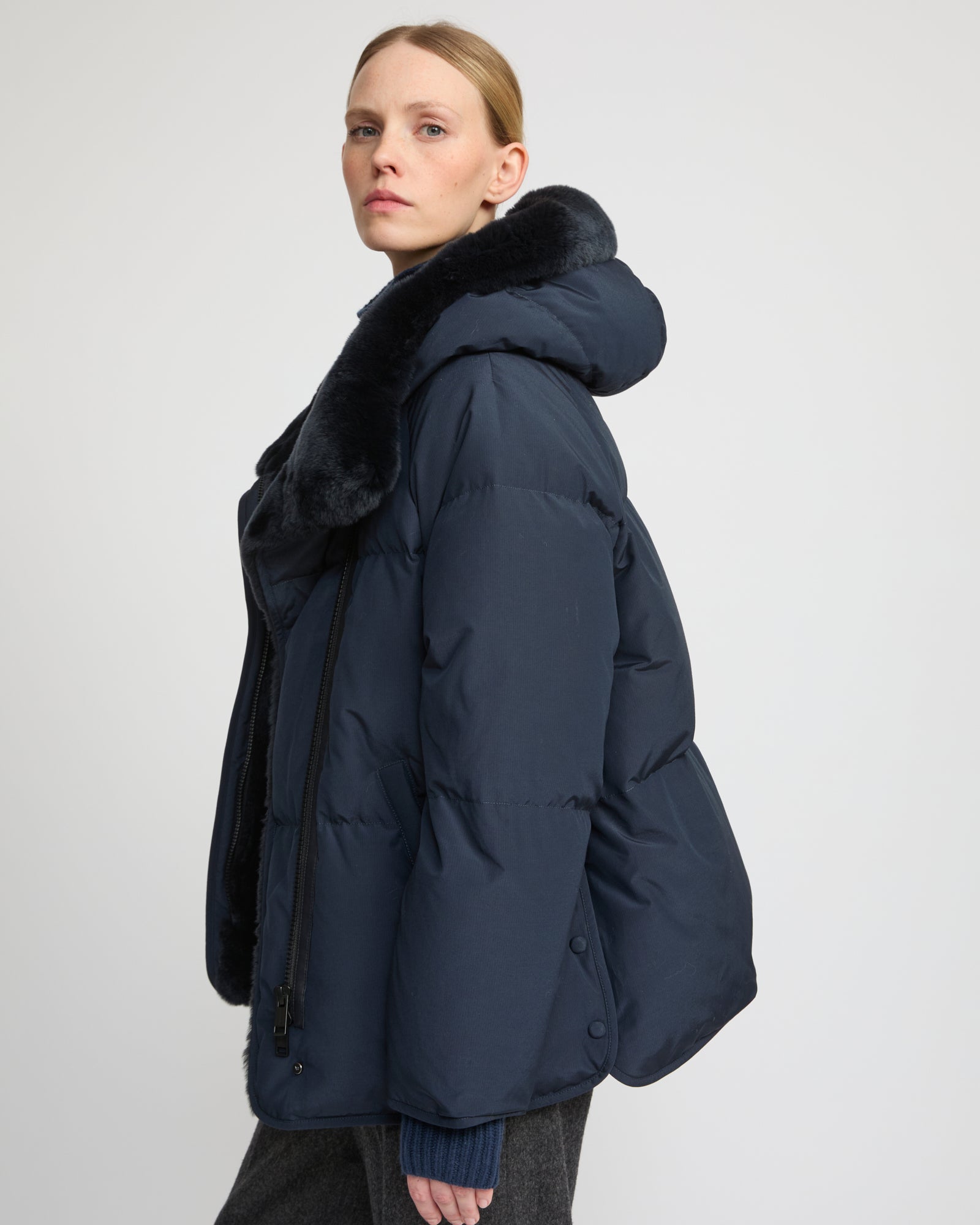 Short down jacket with rex rabbit fur trim -Yves Salomon
