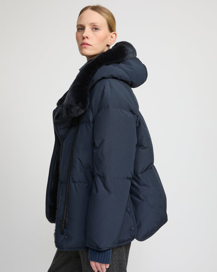Short down jacket with rex rabbit fur trim -Yves Salomon