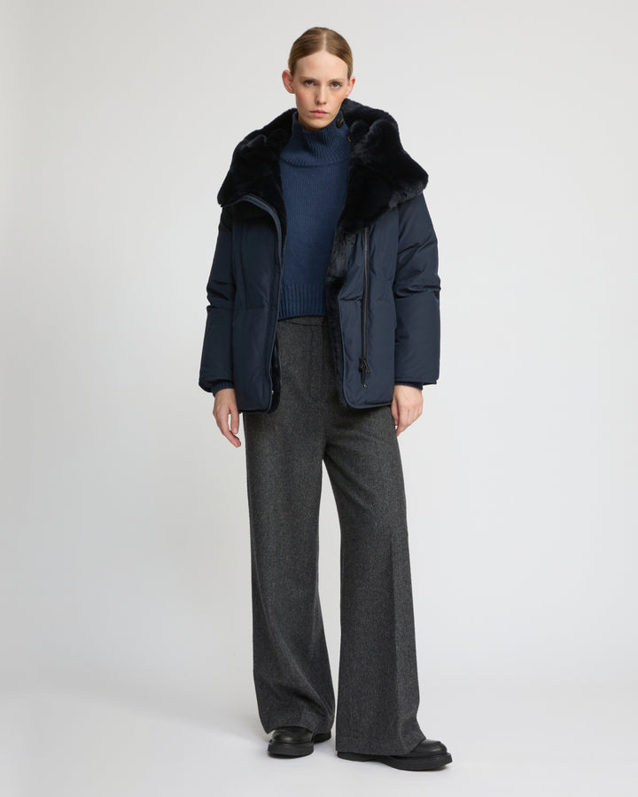 Short down jacket with rex rabbit fur trim -Yves Salomon