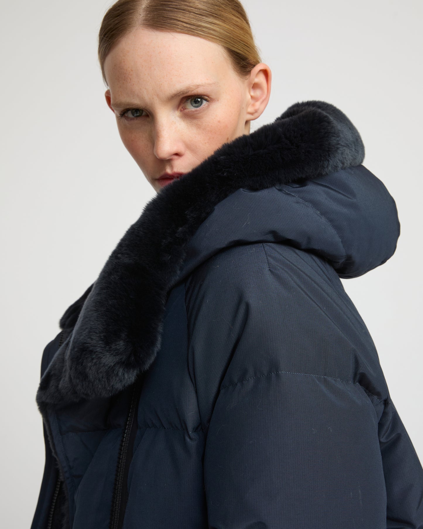 Short down jacket with rex rabbit fur trim -Yves Salomon