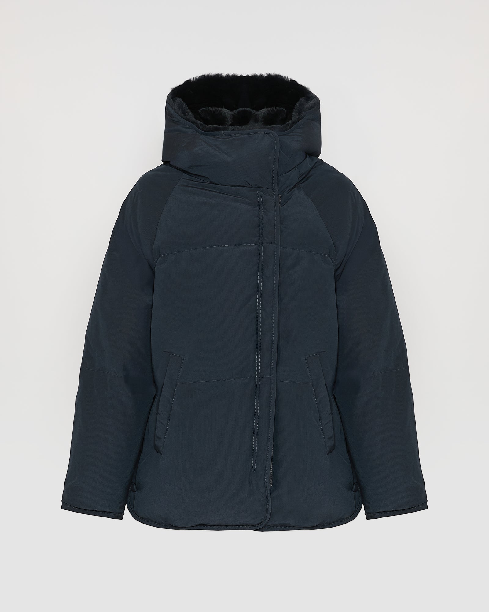 Short down jacket with rex rabbit fur trim -Yves Salomon
