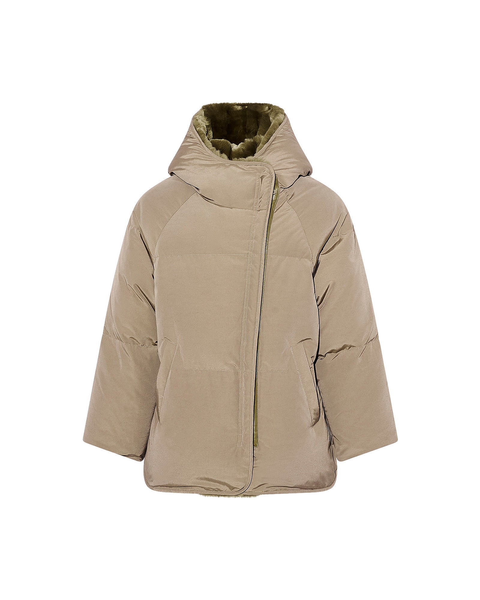 Short down jacket with rex rabbit fur trim -Yves Salomon