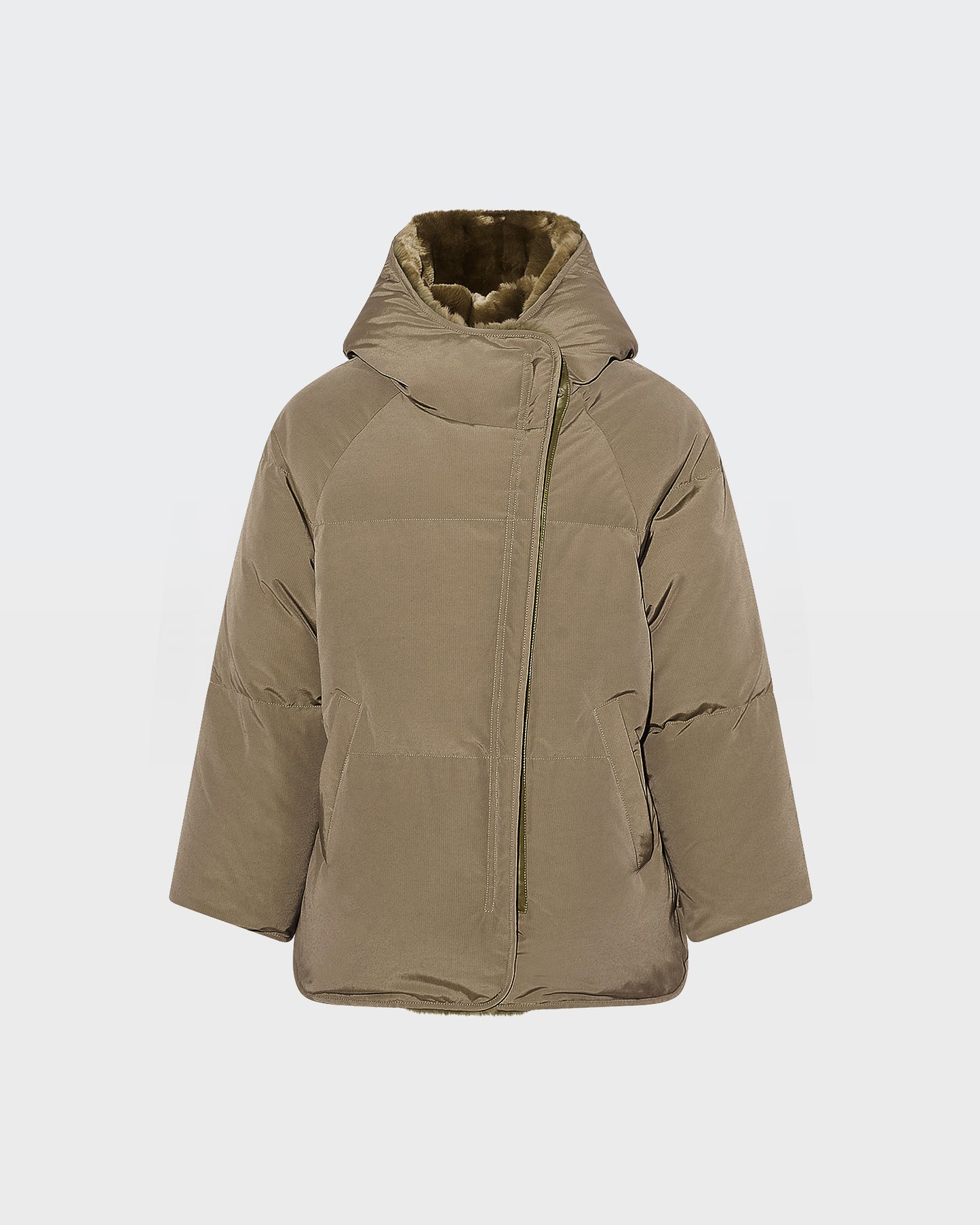 Short down jacket with rex rabbit fur trim