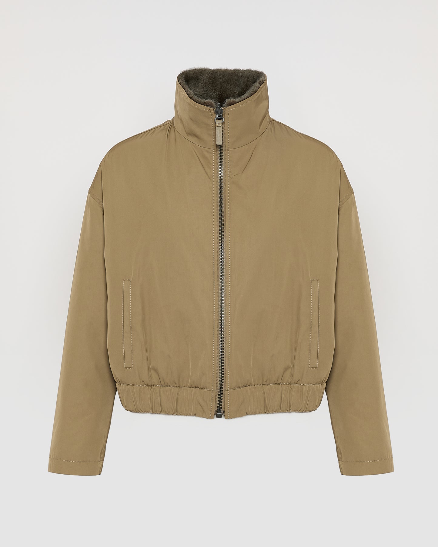Jacket in mink reversible technical fabric with stand collar