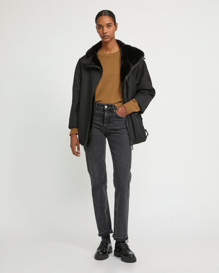 Jacket in mink reversible technical fabric with stand collar -Yves Salomon
