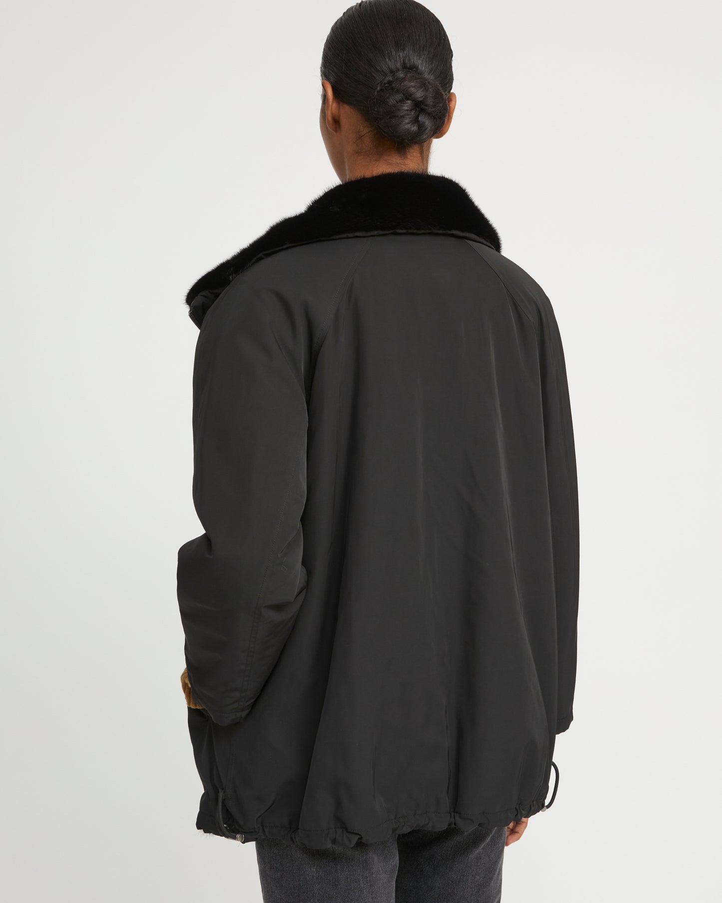Jacket in mink reversible technical fabric with stand collar -Yves Salomon