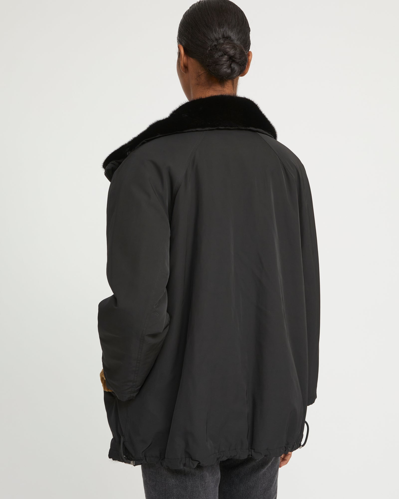 Jacket in mink reversible technical fabric with stand collar -Yves Salomon