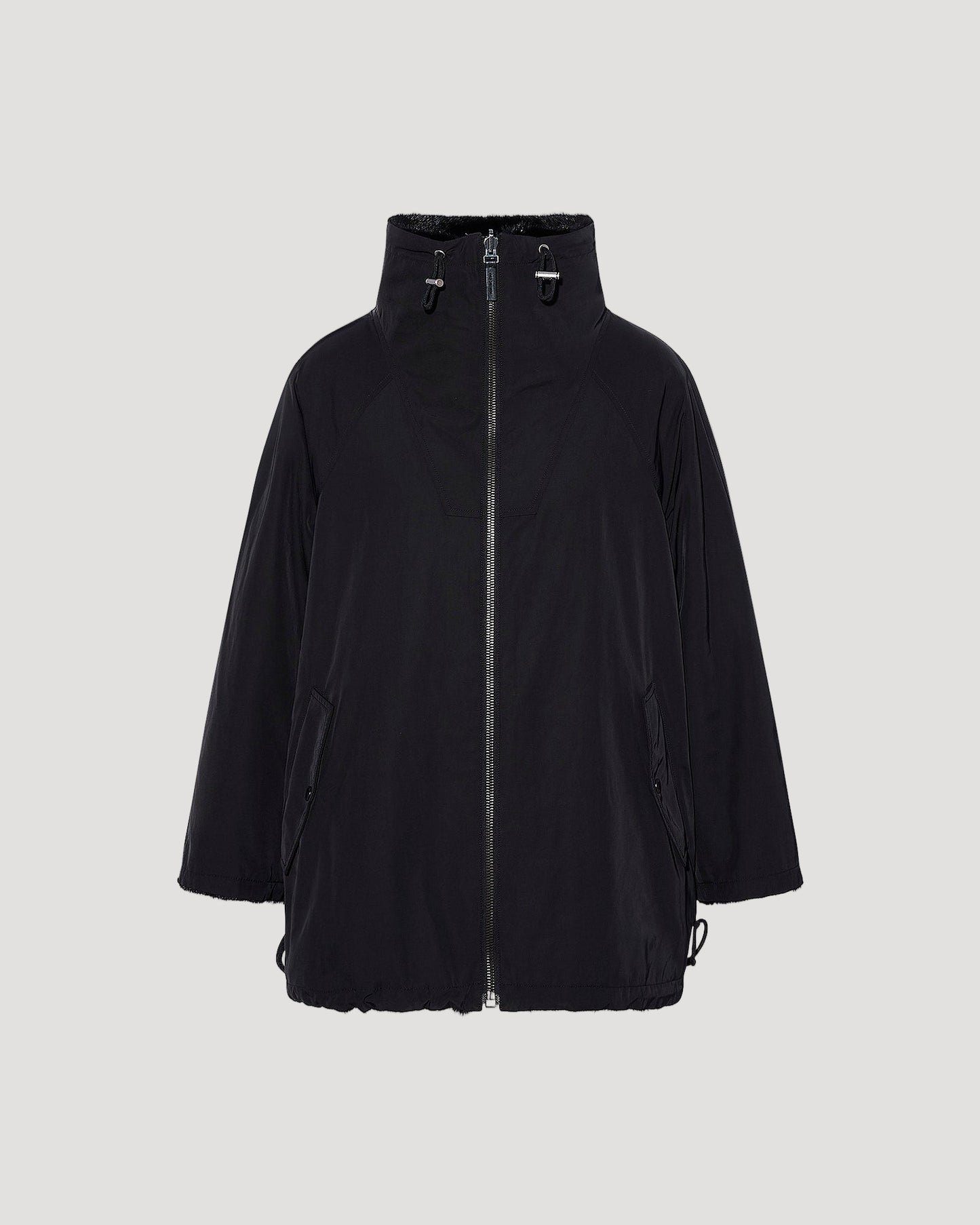 Jacket in mink reversible technical fabric with stand collar