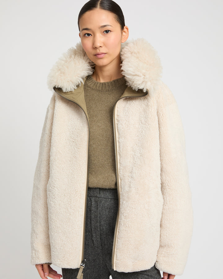 Reversible hooded jacket in lambskin shearling and technical fabric -Yves Salomon