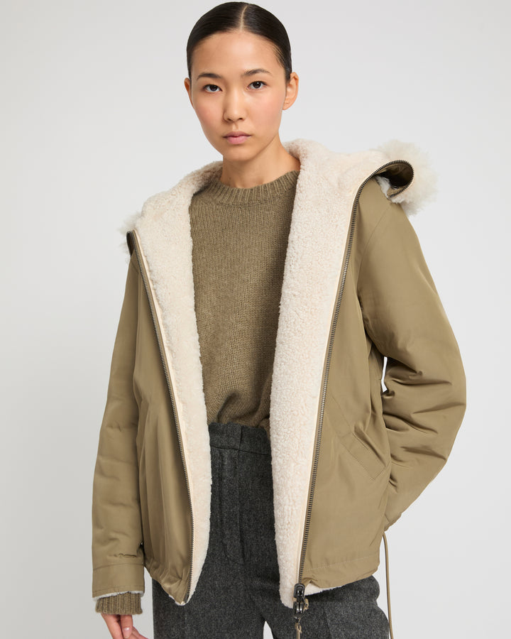 Reversible hooded jacket in lambskin shearling and technical fabric -Yves Salomon