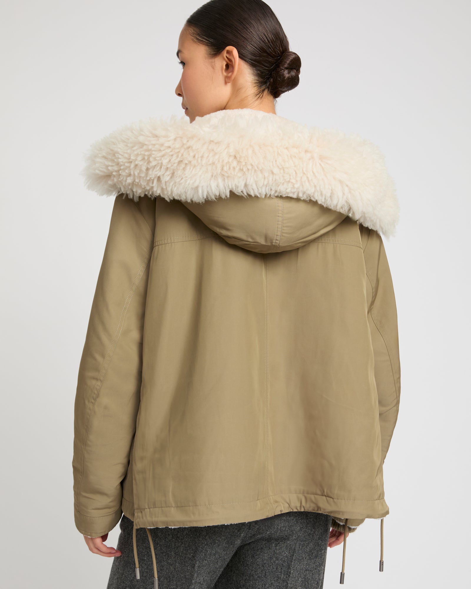 Reversible hooded jacket in lambskin shearling and technical fabric -Yves Salomon