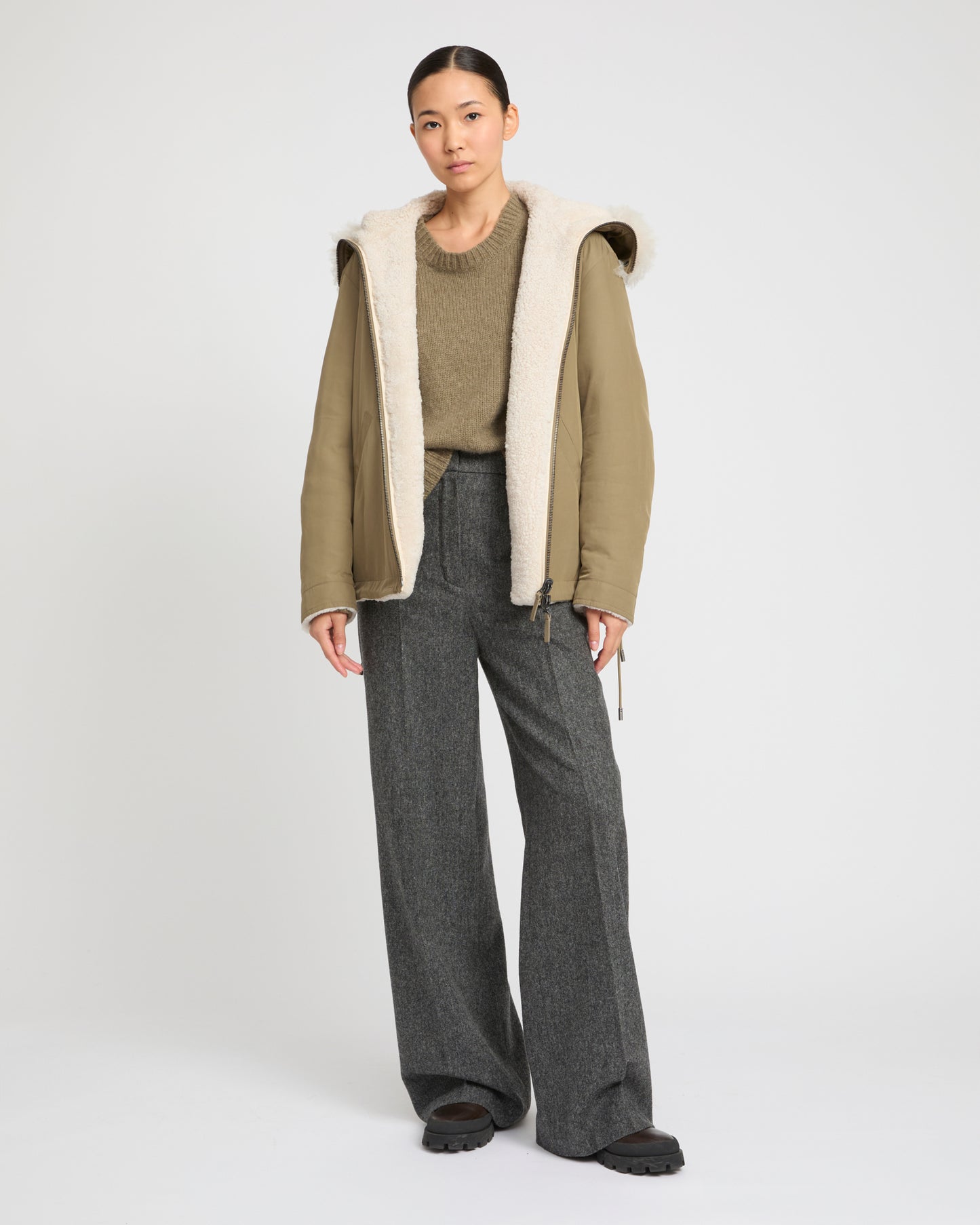 Reversible hooded jacket in lambskin shearling and technical fabric -Yves Salomon