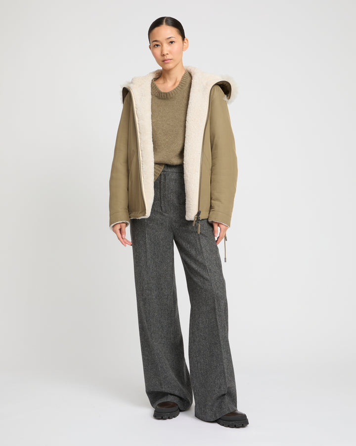 Reversible hooded jacket in lambskin shearling and technical fabric -Yves Salomon