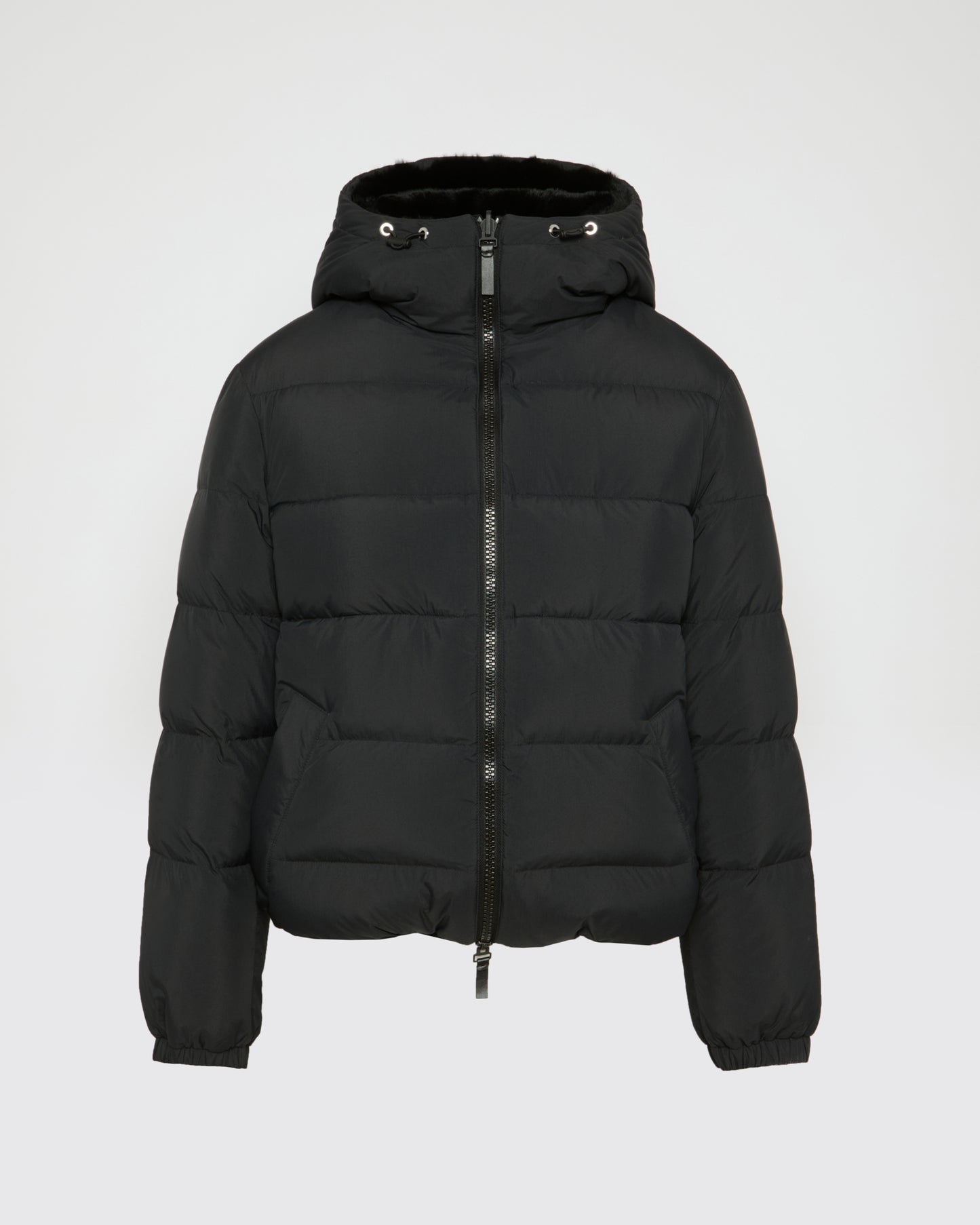 Reversible down jacket in rex rabbit fur/fabric