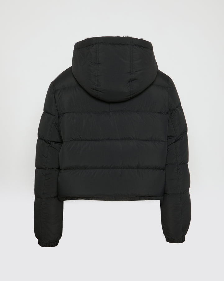 Reversible down jacket in rex rabbit fur/fabric