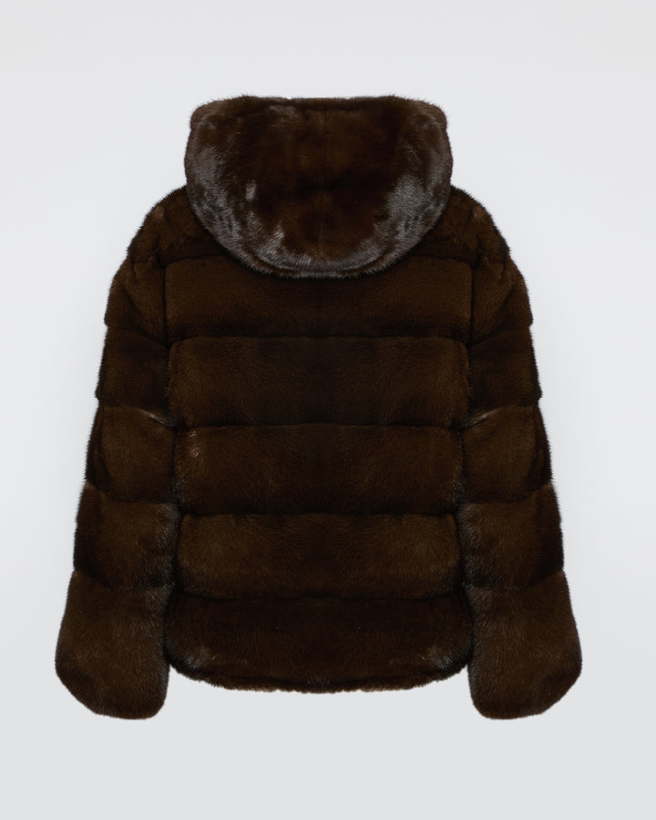 Reversible down jacket in mink fur/fabric