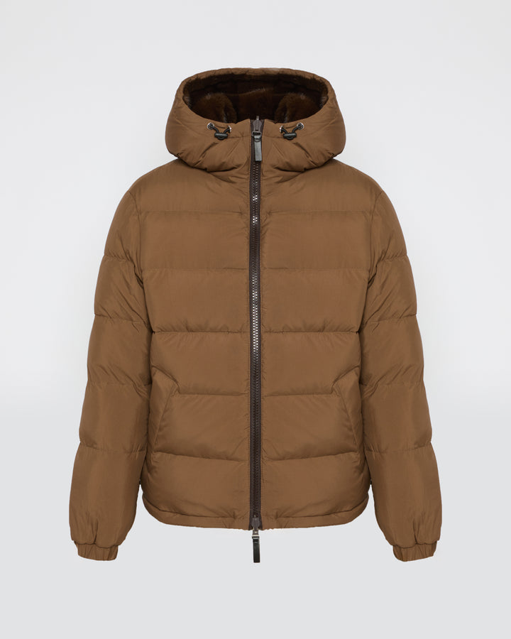 Reversible down jacket in mink fur/fabric