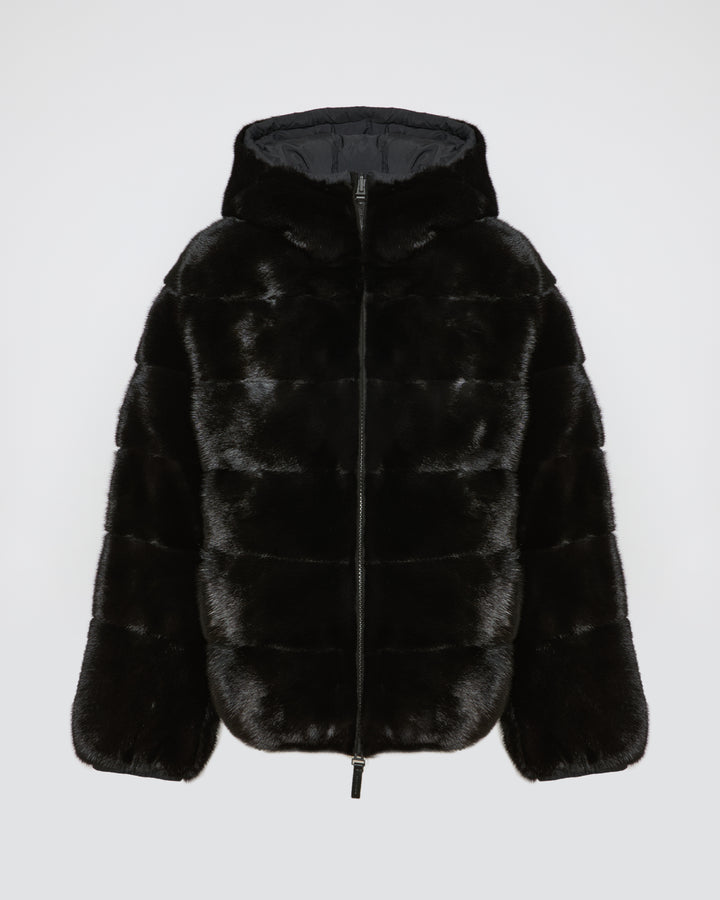 Reversible down jacket in mink fur/fabric