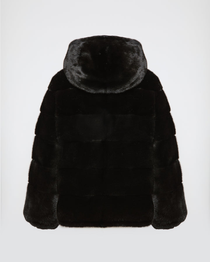 Reversible down jacket in mink fur/fabric
