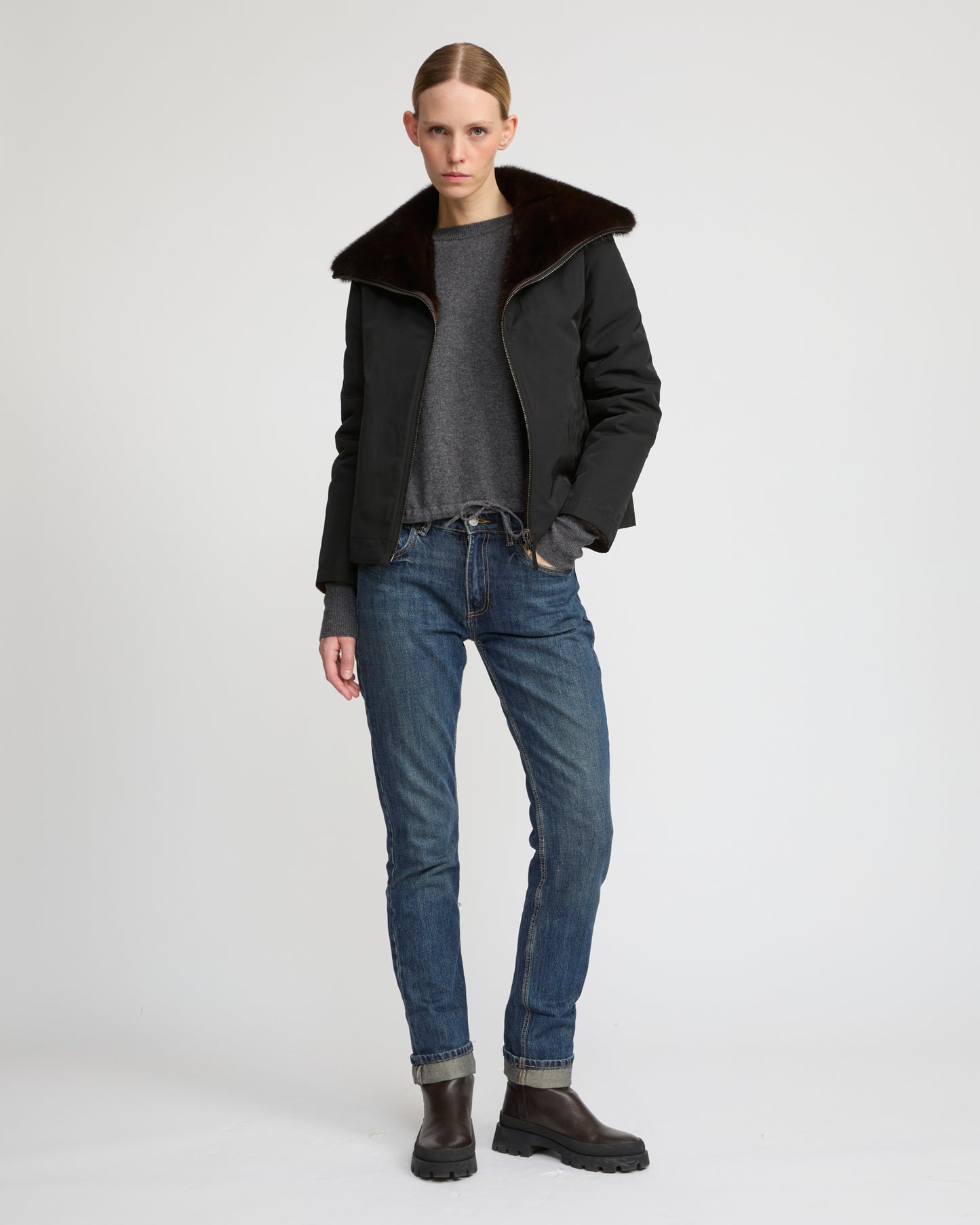 Reversible jacket in technical fabric and mink fur -Yves Salomon