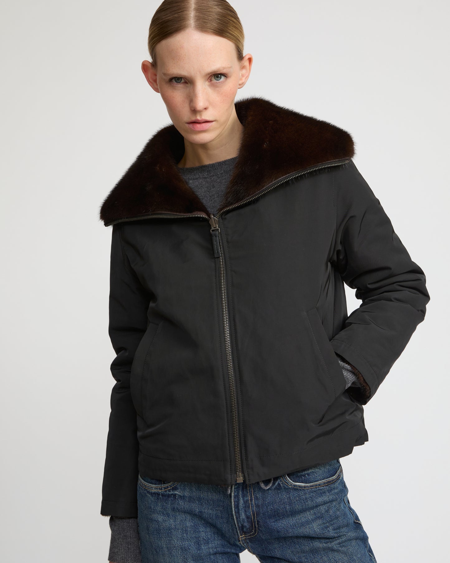Reversible jacket in technical fabric and mink fur -Yves Salomon