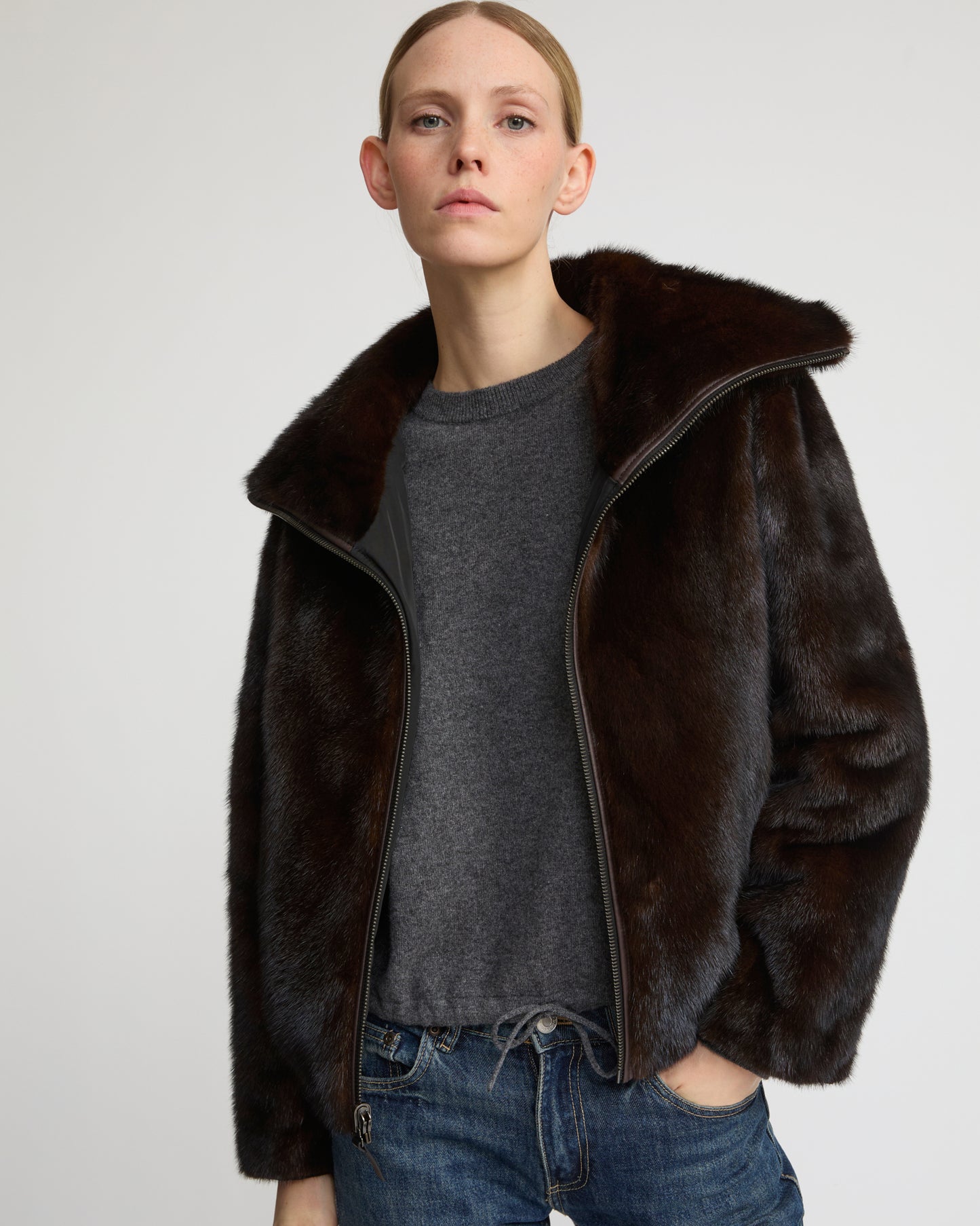 Reversible jacket in technical fabric and mink fur -Yves Salomon