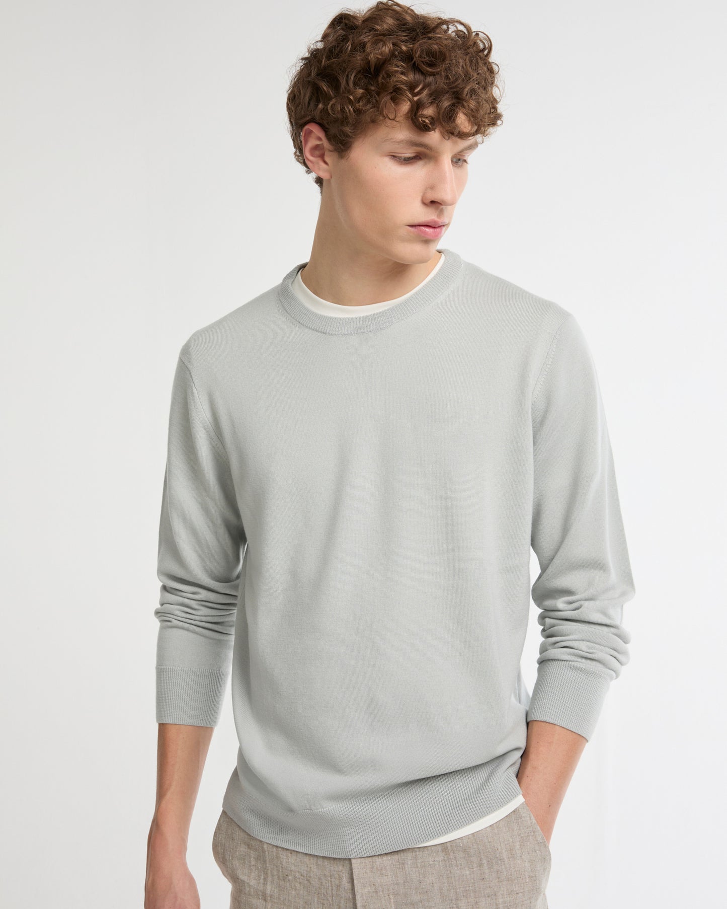 Summer sale - Crew neck jumper in 100% merino wool knit -Yves Salomon - New spring summer collection