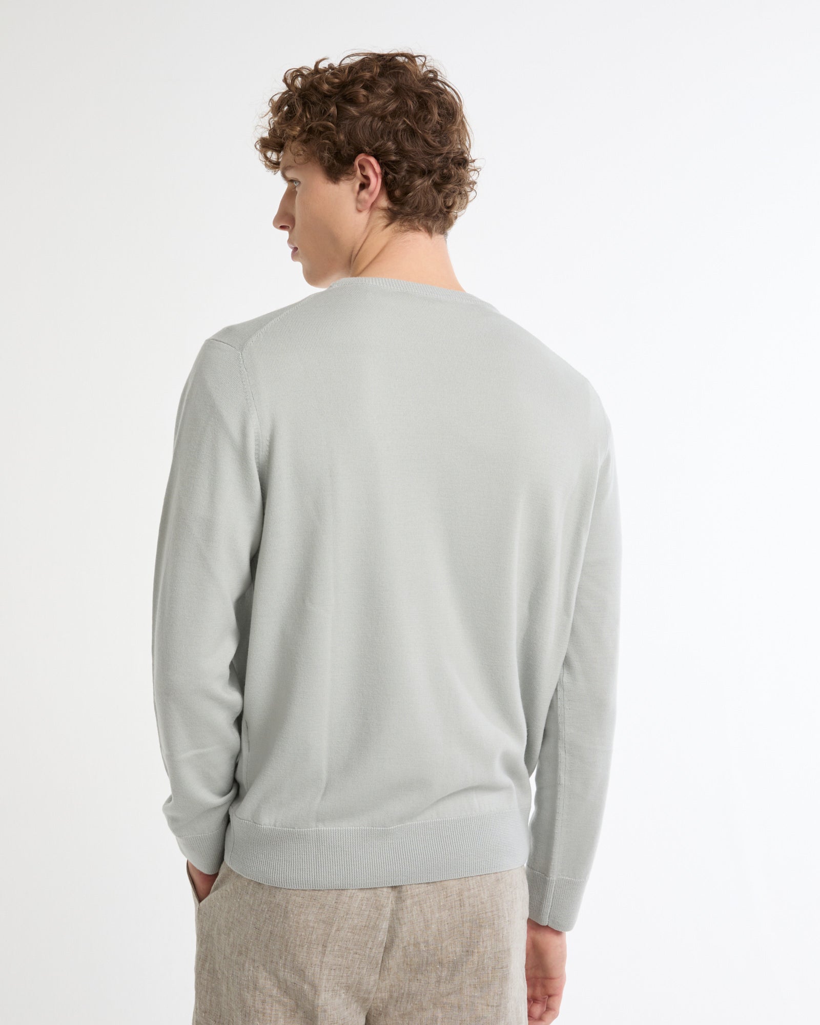 Summer sale - Crew neck jumper in 100% merino wool knit -Yves Salomon - New spring summer collection