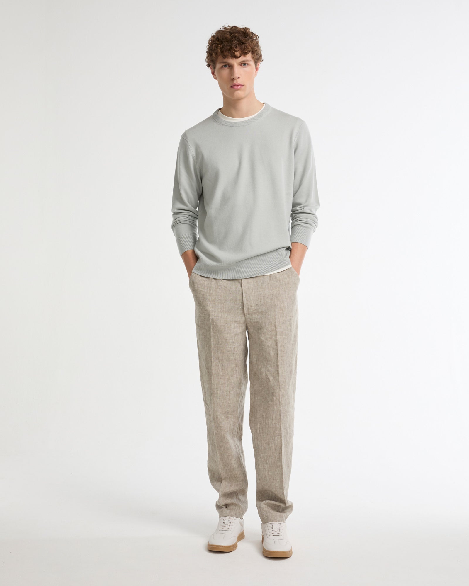 Summer sale - Crew neck jumper in 100% merino wool knit -Yves Salomon - New spring summer collection