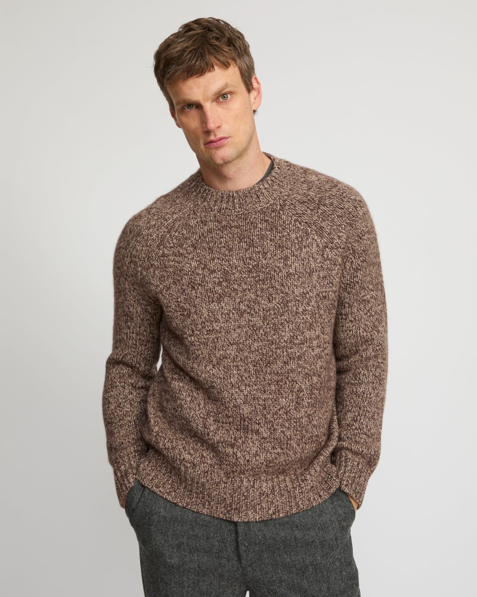 Crew neck jumper in 100% cashmere thick knit -Yves Salomon