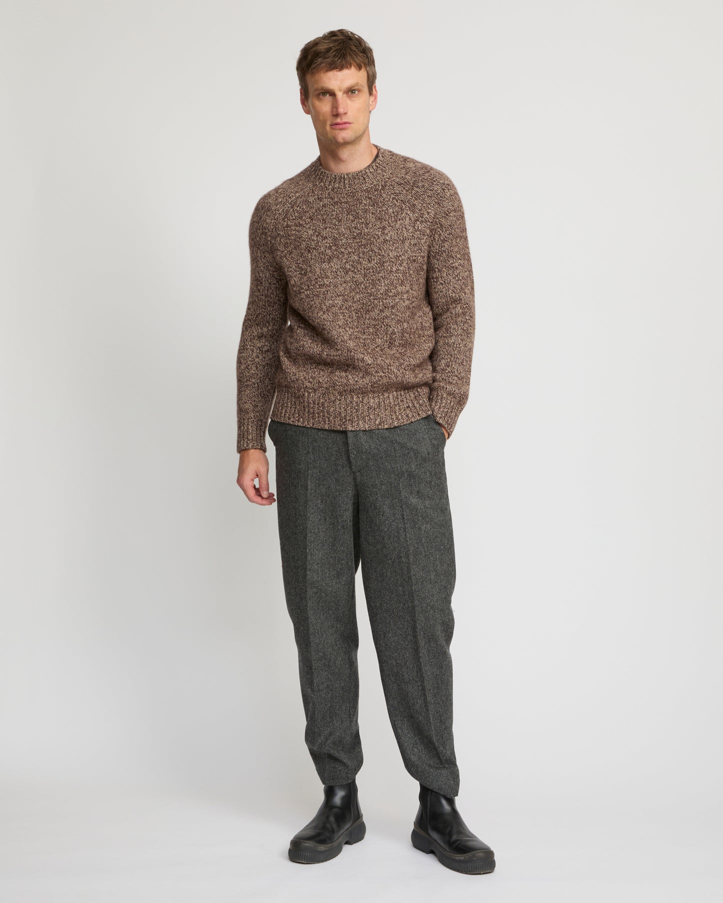 Crew neck jumper in 100% cashmere thick knit -Yves Salomon