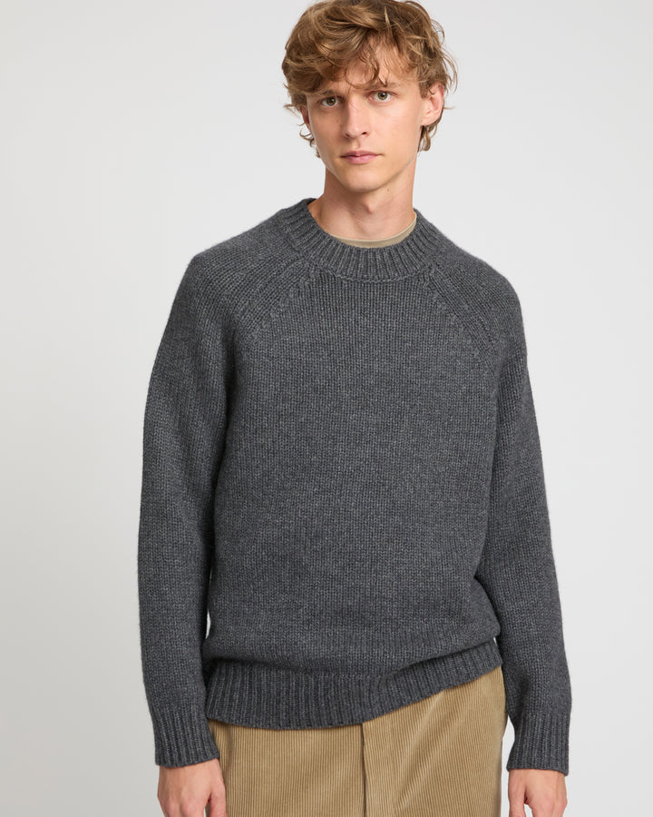 Crew neck jumper in 100% cashmere thick knit -Yves Salomon