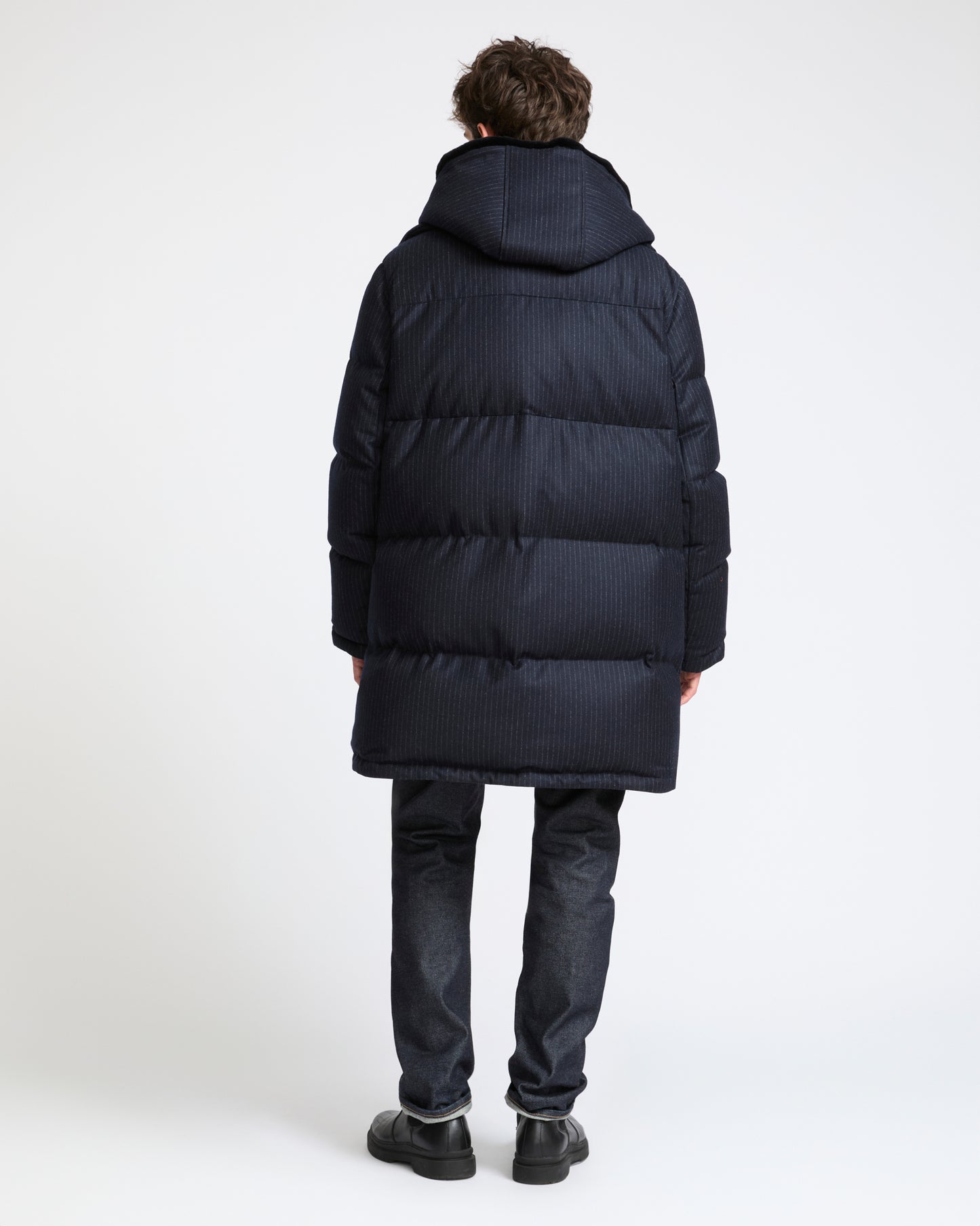 Long down jacket in Loro Piana waterproof jacquard fabric with mink fur bib panel - Yves Salomon - New Fall Winter Collection