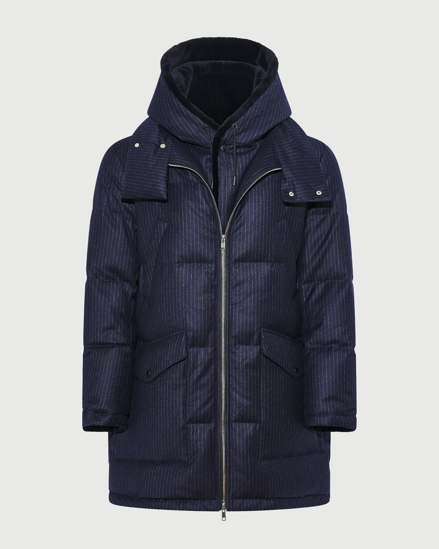 Long down jacket in Loro Piana waterproof jacquard fabric with mink fur bib panel - Yves Salomon - New Fall Winter Collection