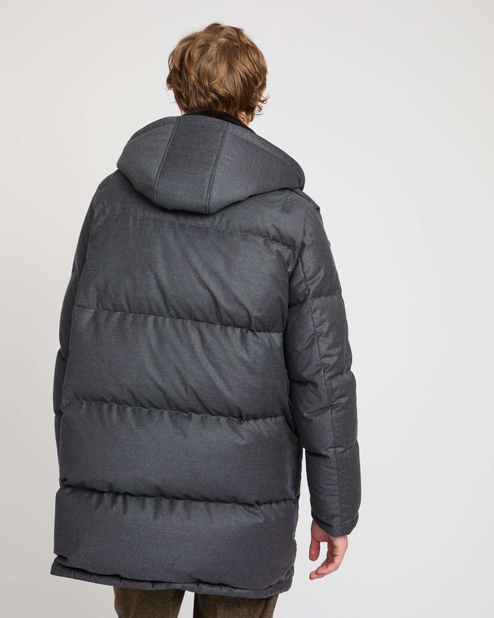 Loro Piana fabric down jacket with mink bib -Yves Salomon