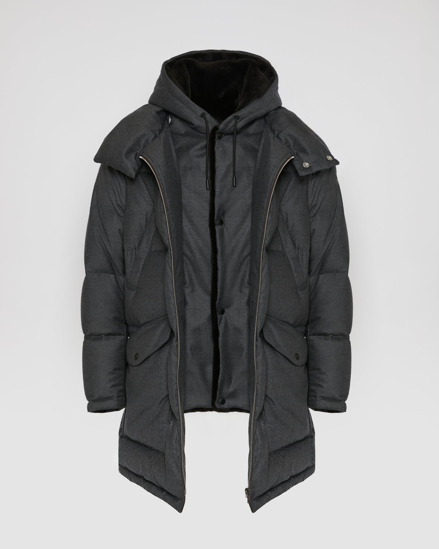 Loro Piana fabric down jacket with mink bib -Yves Salomon