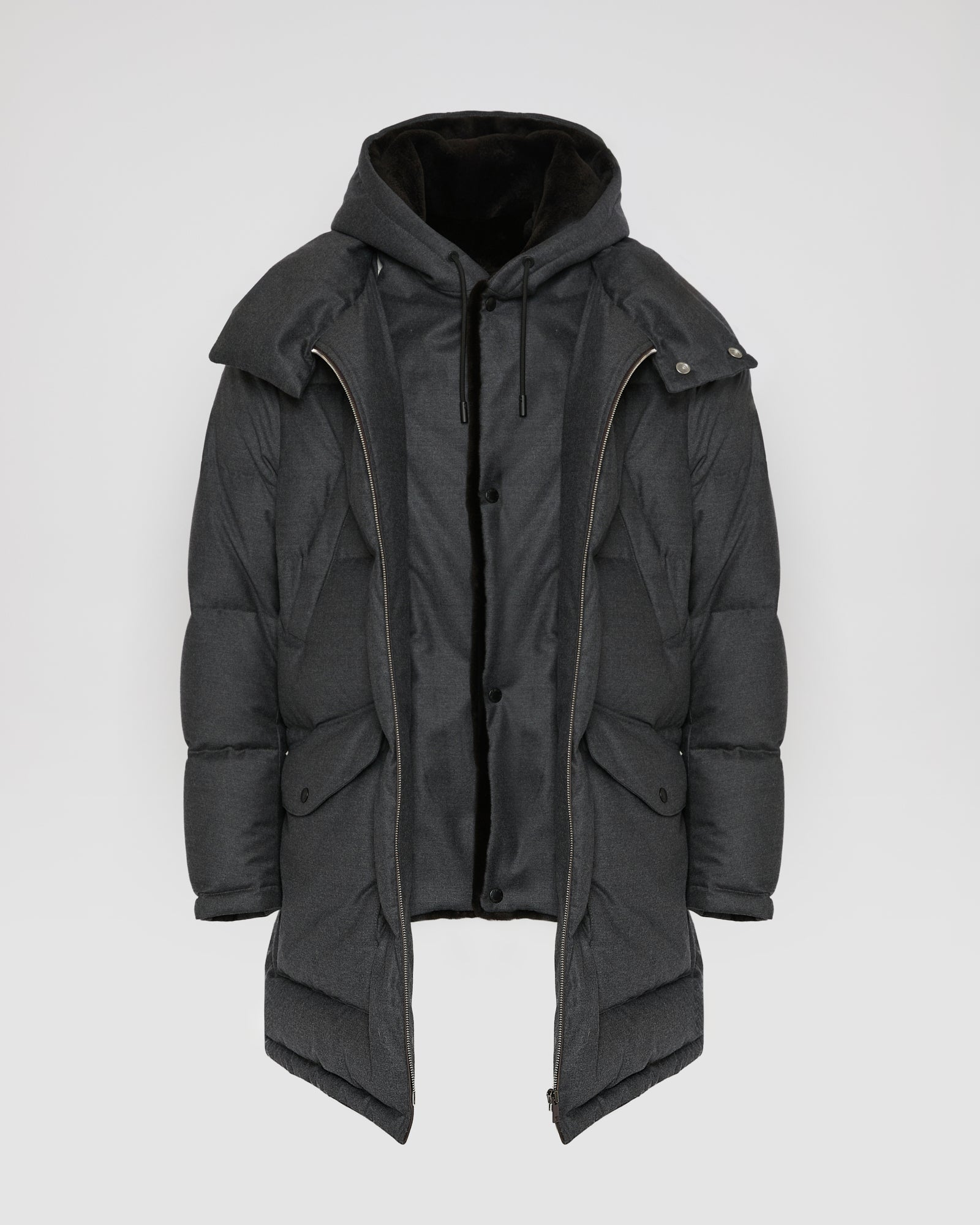 Loro Piana fabric down jacket with mink bib -Yves Salomon