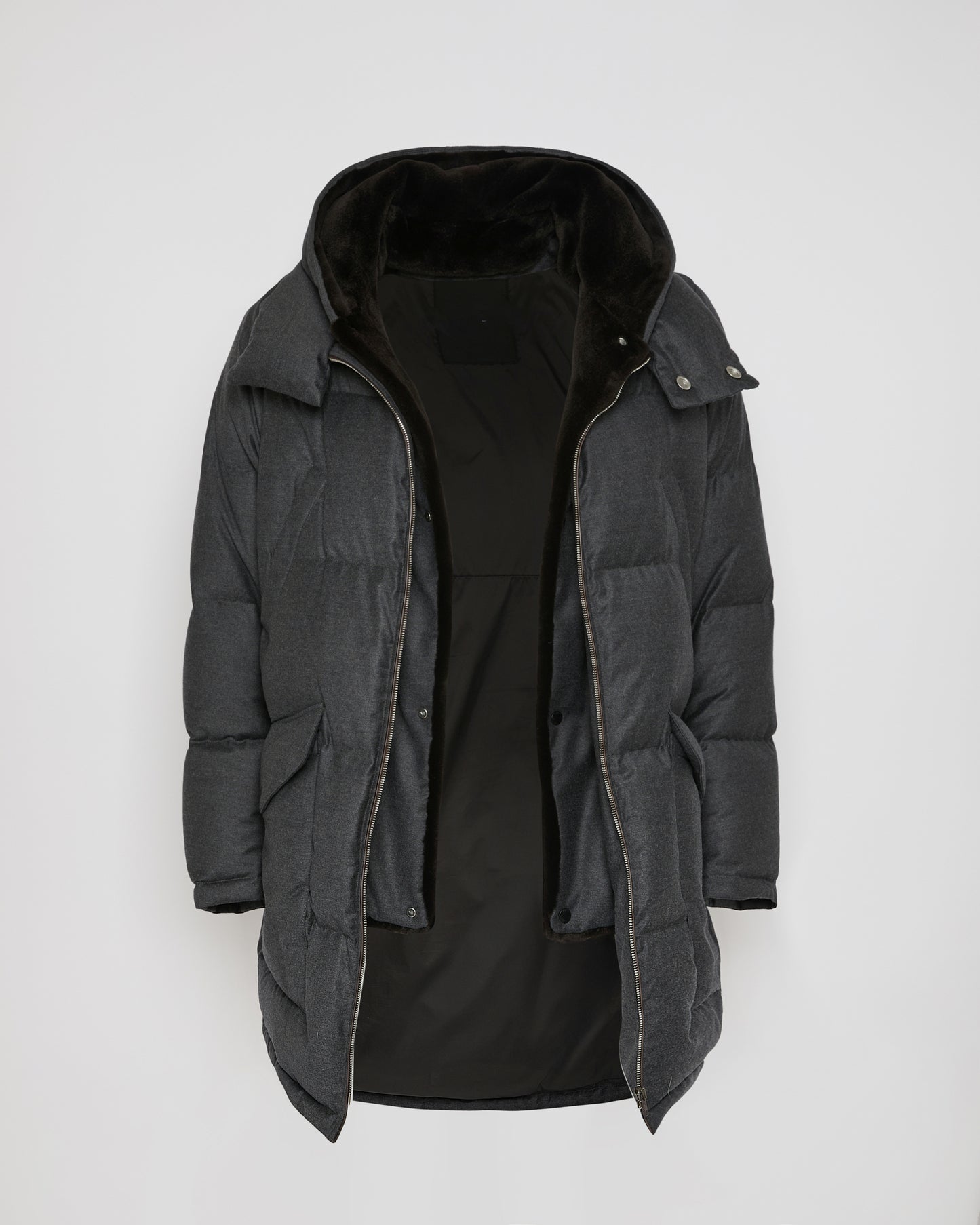 Loro Piana fabric down jacket with mink bib -Yves Salomon