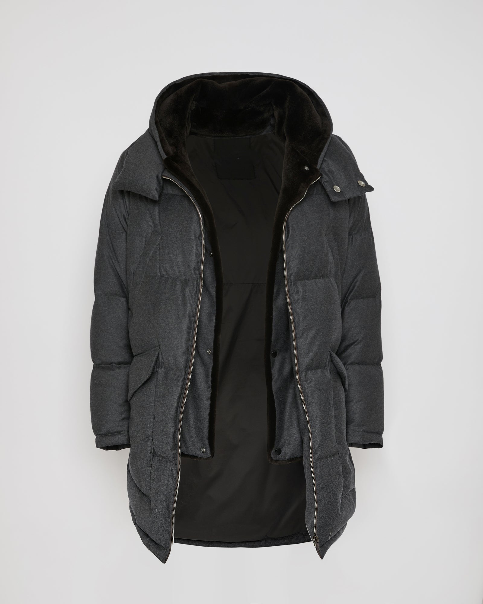 Loro Piana fabric down jacket with mink bib -Yves Salomon