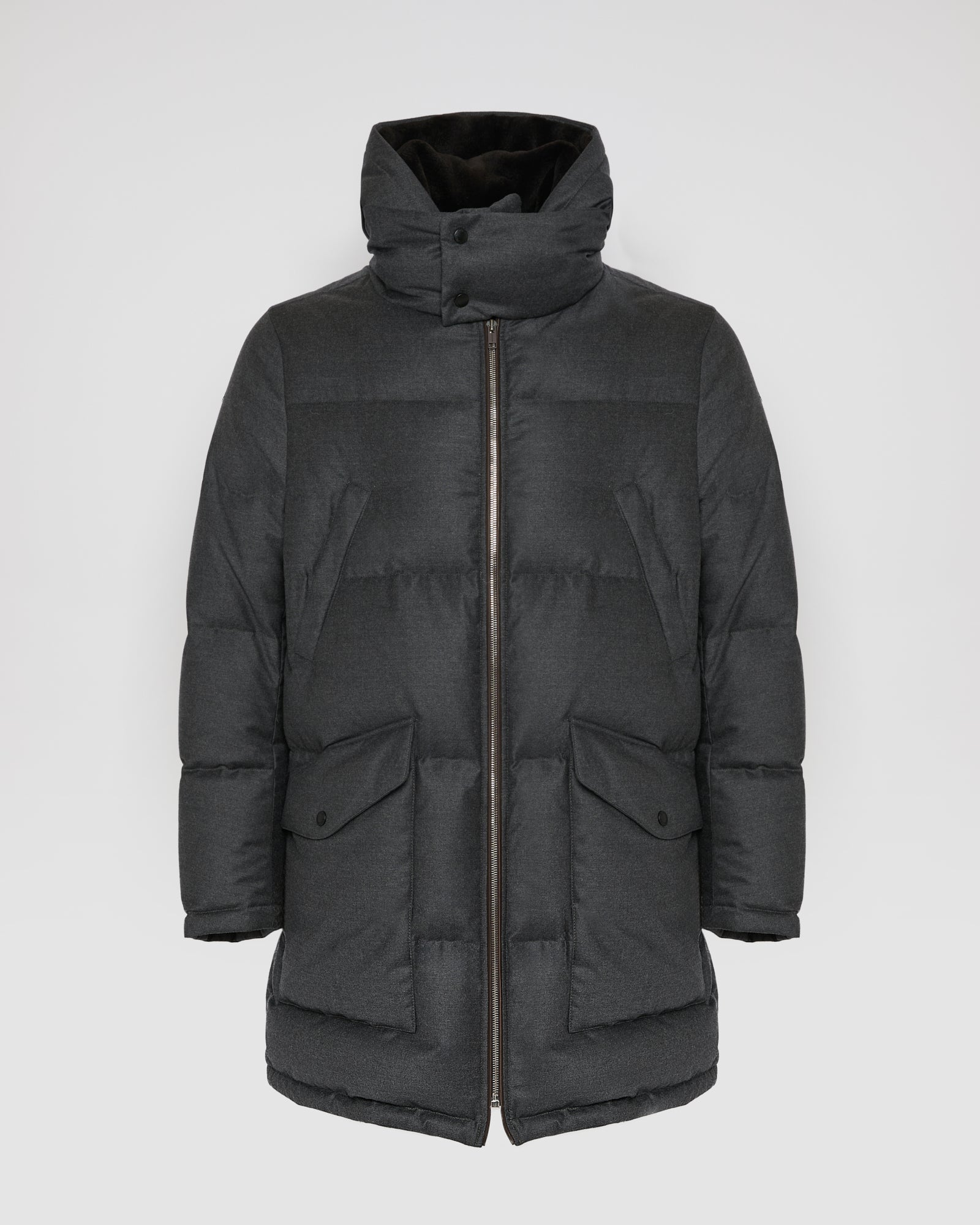 Loro Piana fabric down jacket with mink bib -Yves Salomon