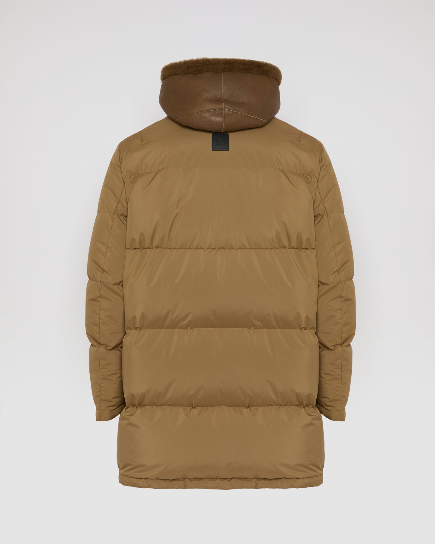 Down jacket with lambskin shearling bib