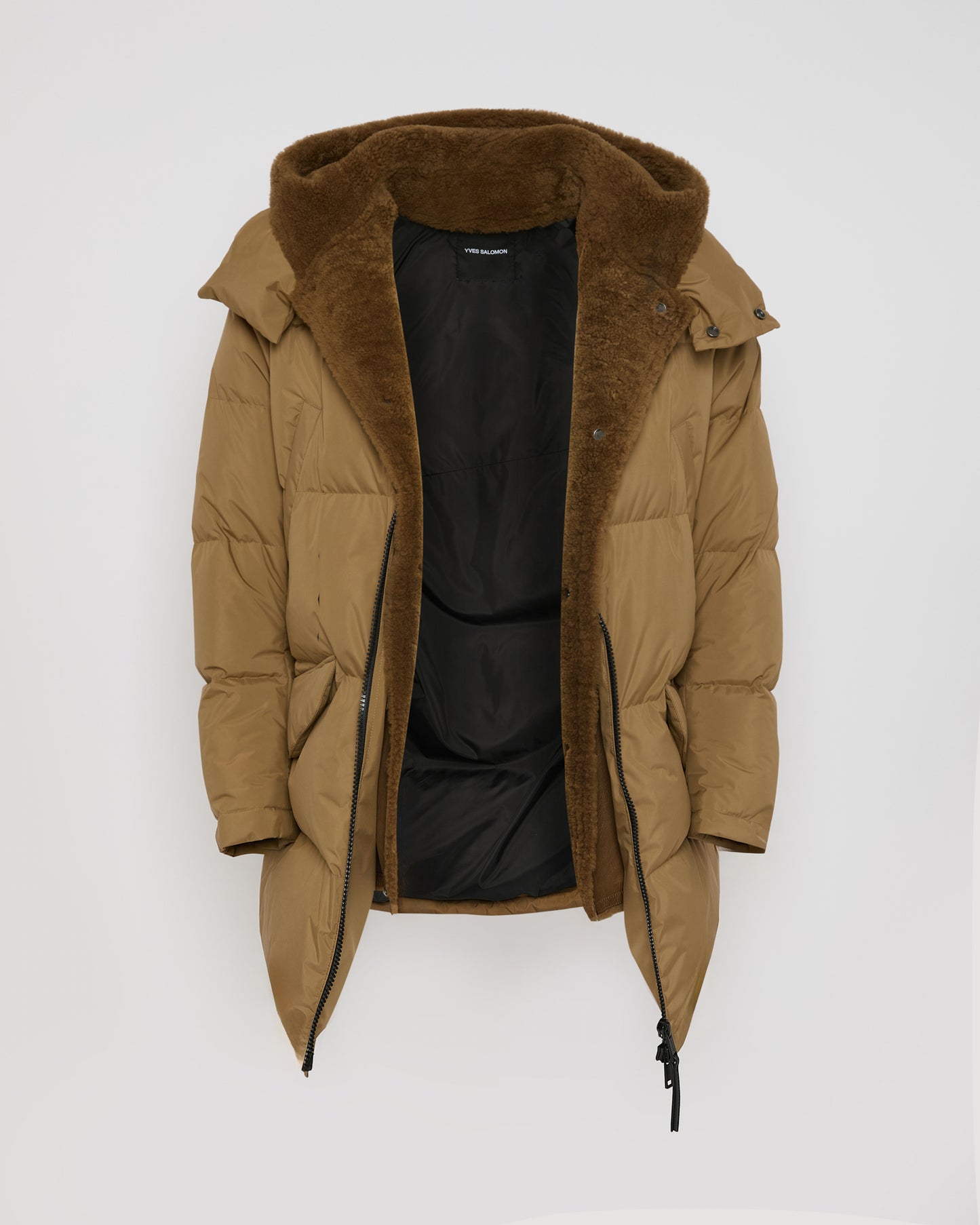 Down jacket with lambskin shearling bib