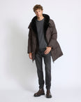Down jacket with lambskin shearling bib