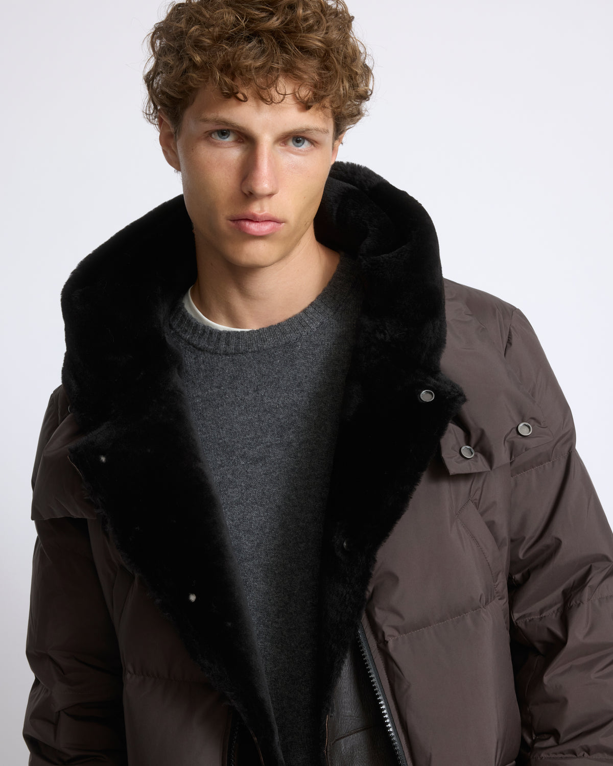 Down jacket with lambskin shearling bib - Yves Salomon - New Fall/Winter Collection